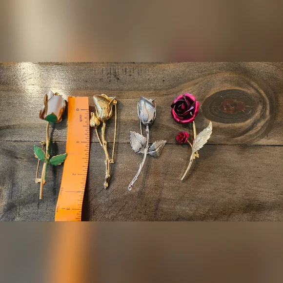 Assorted Vintage Rose Brooch Pin - Gold, White, Silver, Pink Floral Accents - Picture 3 of 6